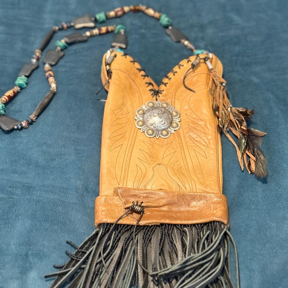 Lucchese Tan Leather Crossbody Bag with Fringe